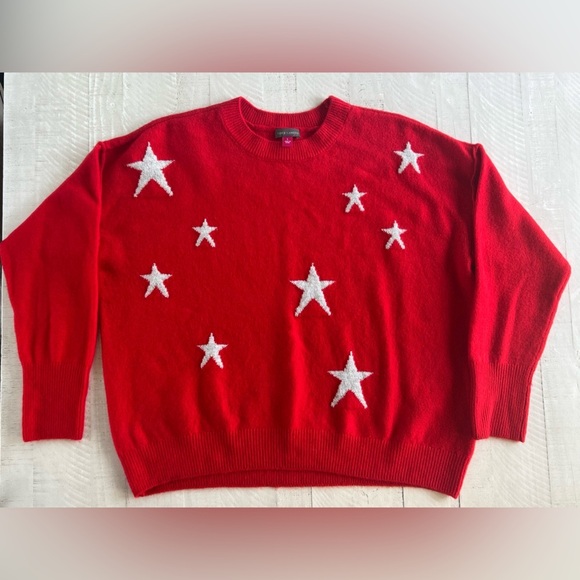 VINCE CAMUTO Womens Red & White Star Long Sleeve Crew Neck Sweater size Large - Picture 2 of 8